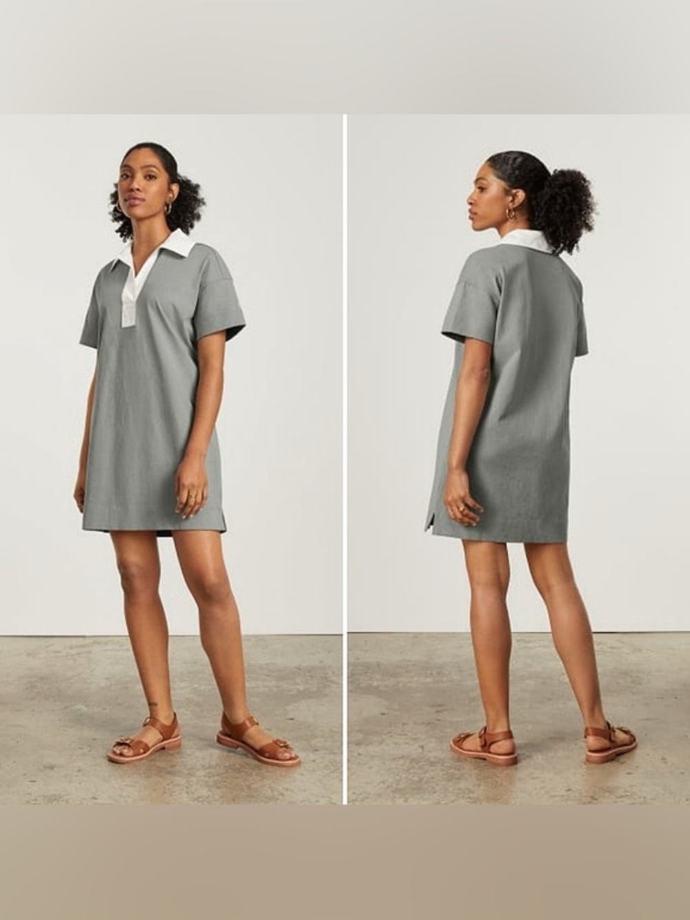 Everlane Olive Green Short-Sleeve Polo Dress with Cream Collar